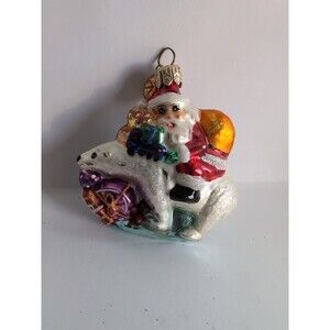 Christopher Radko SANTA RIDING BEARBACK Christmas Ornament Polar Bear 1998